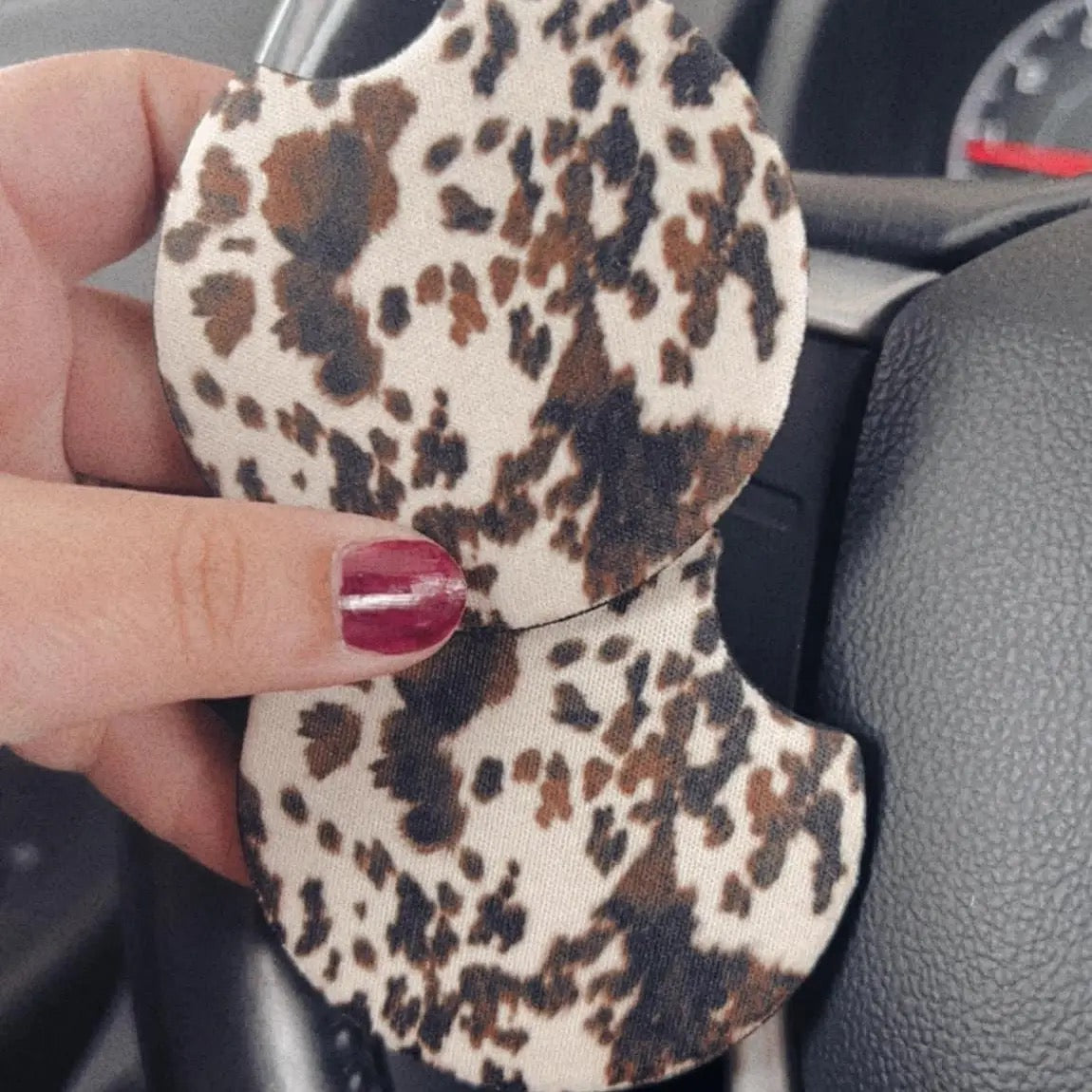 Cow Print Car Coaster Set