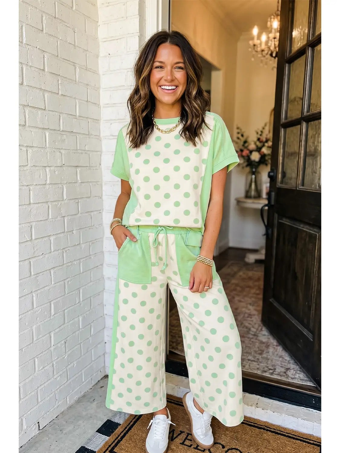 PREORDER! Polka Dot Print Top Drawstring Pant Set