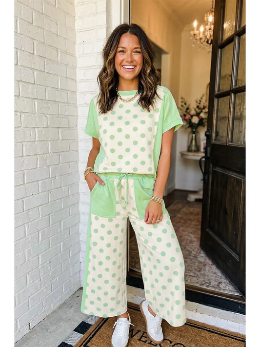 PREORDER! Polka Dot Print Top Drawstring Pant Set