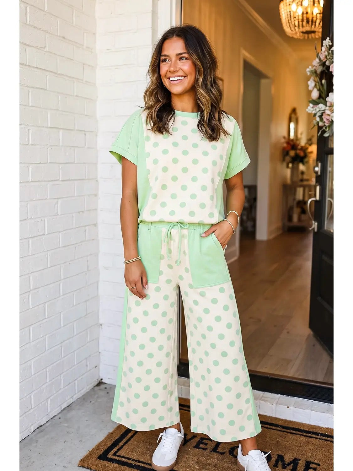 PREORDER! Polka Dot Print Top Drawstring Pant Set