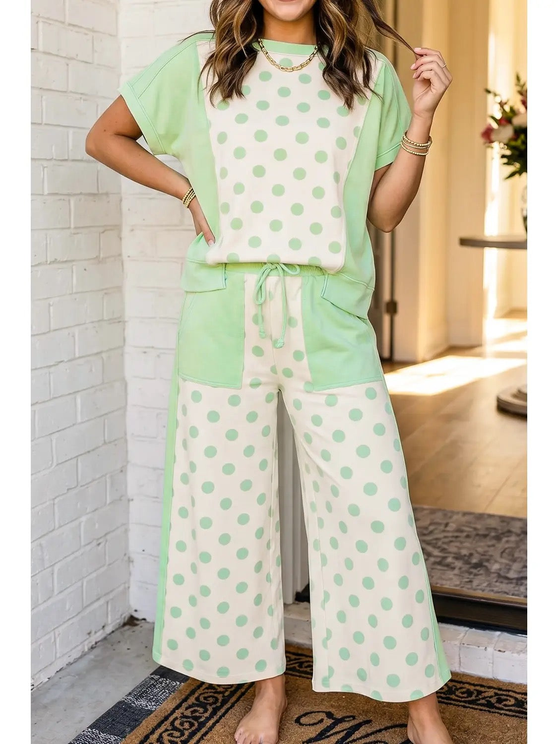 PREORDER! Polka Dot Print Top Drawstring Pant Set