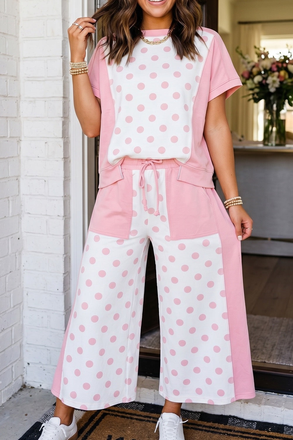 PREORDER! Polka Dot Print Top Drawstring Pant Set